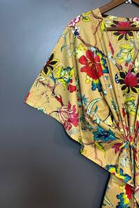 Vestido Kaftán sin Mangas de Algodón con Estampado Floral Tropical, Estilo Casual de Verano para Mujer, Playa, Islas del Pacífico Asiático - Product Image 3