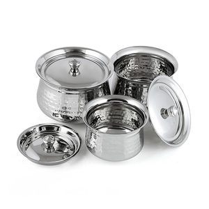 Casseroles en acier inoxydable martelé avec couvercles, design moderne et durable, pour cuisinière à gaz - Product Image 4