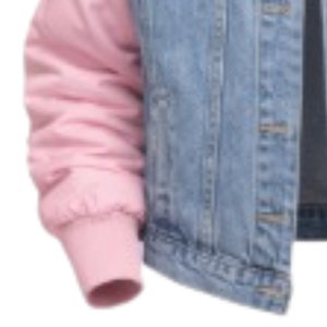 Chaqueta Bomber de Mezclilla Azul para Mujer con Mangas Rosa en Contraste, Ropa Casual de Calle, Prenda Exterior de Moda, Bordado Personalizado, Venta al Por Mayor - Product Image 3