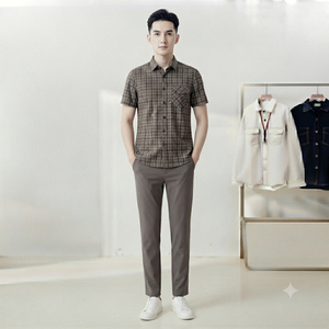 Chemise en coton respirant à manches courtes et coupe oversize pour homme, motif tartan sergé, idéale pour les sports de plein air, la randonnée urbaine, l'escalade, la chasse, le printemps - Product Image 3