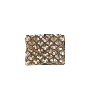 Handmade Jute <b>Clutch</b> Bag With Embroidered Diamond Lattice Pattern Tassels Chain Strap Envelope Shape Evening Party Style - Product Image 3