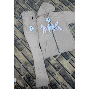 ชุดเซ็ตวินเทจสองชิ้นแบบ ODM สั่งทำพิเศษ เสื้อฮู้ดดี้สีพื้นแบบวินเทจและกางเกงขาบานทรงหลวมสำหรับผู้ชายไซส์พลัส ผ้าฟลีซสำหรับฤดูหนาว - Product Image 2