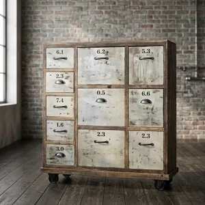 Industrial Wooden Iron Cabinet <b>on</b> <b>Wheels</b> Vintage Rolling Storage <b>Chest</b> 11 <b>Drawer</b> Rustic Metal Filing Organizer Furniture - Product Image 3