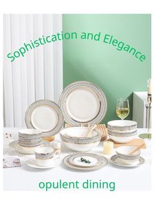 Modern Luxury <b>White</b> Porcelain Dinnerware <b>Set</b> Full Range Sizes Gold Edge Lattice Design Durable Fade-Resistant Bpa-Free - Product Image 1
