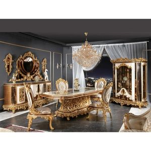 Royal Luxury Solid Mahogany Wood Dining Room Set Gold Carved 6 Chairs Palace <b>Table</b> Storage Sideboard <b>Buffet</b> Mansion Furniture - Product Image 1