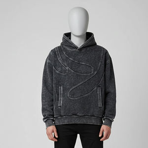 Sudadera con Capucha Negra Lavada Personalizada para Hombre, Sudadera de Forro Polar Vintage con Gráfico Abstracto en la Parte Delantera, Estilo Urbano Oversize - Product Image 3