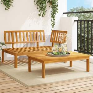 Conjunto de Sofá de Madera de Acacia Sólida de Tamaño Mediano, Muebles de Jardín Naturales - Product Image 1