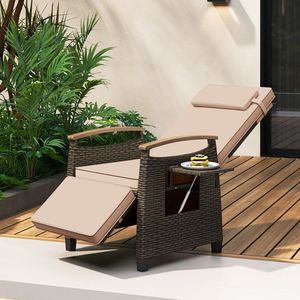 Adjustable <b>Backrest</b> and Footrest Patio Wicker Recliner Chair Garden Chairs - Product Image 5