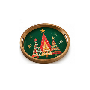ถาดเสิร์ฟไม้ลายต้นคริสต์มาส พื้นหลังสีแดง พร้อมหูจับ สำหรับใช้ในบ้าน - Product Image 5