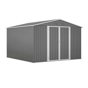 Caseta de Almacenamiento Metálica Grande para Exteriores de 10 x 10 Pies, Estructura Reforzada con Puertas con Cerradura, Caseta de Jardín con Acceso al Patio Trasero - Product Image 1