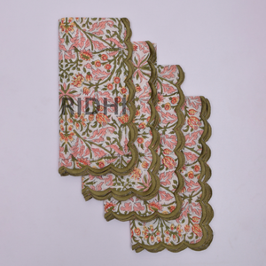 Servilletas de Algodón con Estampado Floral Rosa Salmón, Hechas a Mano en India por Ridhi, con Bordado, Reutilizables para Bodas, Restaurantes y Hoteles - Product Image 4