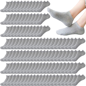 Chaussettes courtes blanches avec bout et talon gris, 100% coton respirant, chaussettes fines tricotées invisibles pour un usage quotidien décontracté, été, adultes - Product Image 3