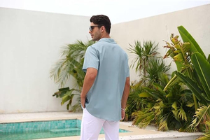 Camisas de Playa Personalizadas OEM/ODM para Hombre, 100% Algodón, Manga Corta, Transpirables, Protección UV, Estampado Tropical, Ropa de Playa para Vacaciones - Product Image 3