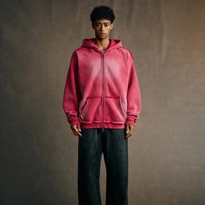 Men's Oversized Hooded Zip-Up Sweatshirt Red Tie-Dye French Terry Anti-Pilling Autumn Wear Regular Fit Pocket Design 2027 - Product Image 4