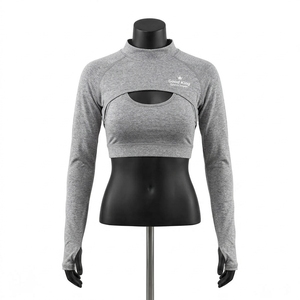 Camiseta Premium Shrug Extreme Crop para mujer, manga larga, cuello redondo, top corto personalizado, bolero para gimnasio - Product Image 1