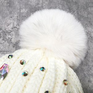 Black Crystal Beanie Hat Rib Knit Winter Warm <b>Cap</b> Women <b>Men</b> Fashion Studded Skull <b>Cap</b> Custom OEM Wholesale - Product Image 3