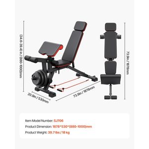 Panca Piana Regolabile da 800 libbre per Allenamento in Palestra Domestica ed Esercizi Total Body - Product Image 3