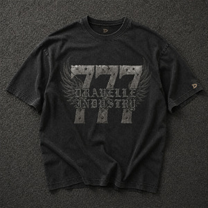 T-shirt Y2K surdimensionné pour homme, motif 777, noir suie, délavage minéral, imprimé gothique, strass, streetwear, Dravelle Industry - Product Image 3