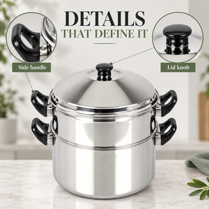 Casserole vapeur en acier inoxydable à 2 niveaux avec couvercle et poignées résistantes à la chaleur - Product Image 4
