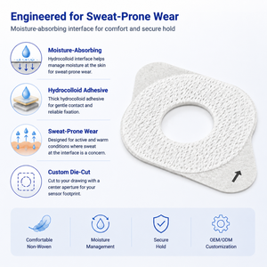 Patch adhésif personnalisé en non-tissé découpé sur mesure avec hydrocolloïde absorbant l'humidité pour capteur CGM, surpatch OEM pour moniteur de glycémie - Product Image 3