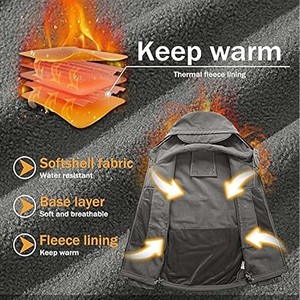 Custom Softshell <b>Jacket</b> Men <b>Fleece</b> <b>Lined</b> Waterproof Hooded Color Block Full Zip Up Outdoor Warm Coat Wholesale Softshell Coat - Product Image 4