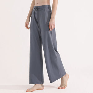 Women Wide Leg <b>Pants</b> Solid Color Drawstring Waist Loose Fit Full Length Cotton Spandex Casual <b>Summer</b> <b>Pants</b> - Product Image 3