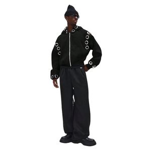 Sudadera con capucha unisex de algodón grueso y cómodo con cremallera frontal, diseño antiarrugas y ojales metálicos personalizados para hombre - Product Image 4