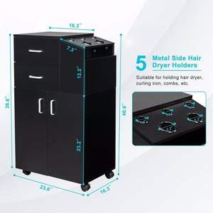 Carrello da Salone Nero con Ruote, 5 Supporti per Asciugacapelli, 2 Cassetti, 1 Ampio Armadietto, Postazione Mobile (Nero) - Product Image 2