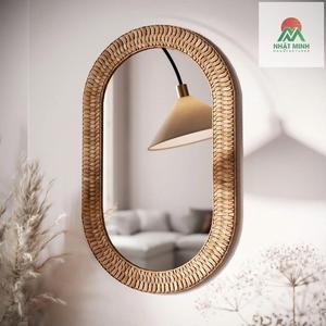 Oval Rattan Woven Boho Wall <b>Mirror</b> . Introduces warmth and bohemian charm to any room. - Product Image 3