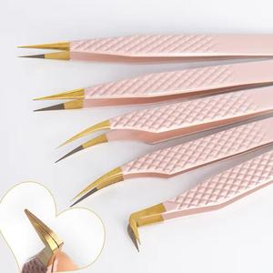Morje Surgical Eyelash Tweezers <b>Set</b> Serrated Tips Rose Gold <b>Pink</b> Handle High Quality Makeup <b>Tools</b> - Product Image 1