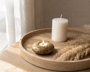 Porte-bougie rond en marbre naturel, fait main, écologique, durable, poli, décoration de table pour la maison, pour Noël, Pâques - Product Image 3