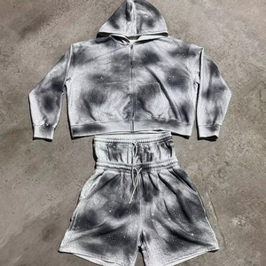 Conjunto de Sudadera con Capucha Corta y Cremallera para Hombre, Personalizable con Logotipo, a Prueba de Viento, para Invierno, Ropa Deportiva Transpirable de Algodón para Entrenamiento y Jogging - Product Image 1