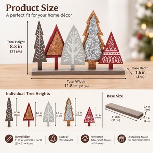 Décoration de table rustique de Noël en bois nordique, avec signe forêt de sapins, en liège et métal, figurine de Noël à poser - Product Image 4