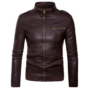 Men's Winter Leather Moto Jacket Stand Collar Zipper Motorbike <b>Coat</b> Breathable Windproof Plus Size - Product Image 1
