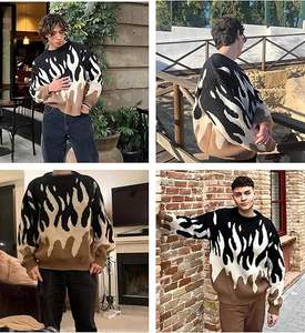 Suéter Oversize para Hombre, Estilo Y2K, Gráfico de Llamas, Cuello Redondo, Tejido de Punto, Unisex, Casual - Product Image 3