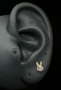 Dainty Bunny Lab Grown Diamond <b>Stud</b> <b>Earring</b> In 14K Gold <b>Helix</b> Piercing Design - Product Image 3