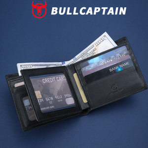 กระเป๋าสตางค์หนังแท้ BULLCAPTAIN สำหรับผู้ชาย หรูหรา ป้องกัน RFID แบบพับสั้น ใส่บัตรเครดิต ใส่เงิน พร้อมกล่องของขวัญสำหรับฉัน - Product Image 4