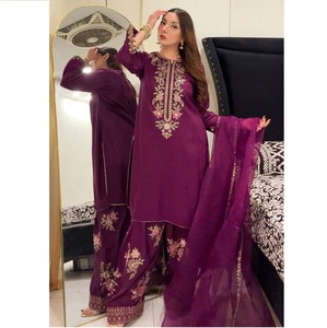 Traje de 3 Piezas Completamente Cosido y Listo para Usar, Salwar con Dupatta, con Bordado de Hilo, Exportación a Granel de la India - Product Image 1