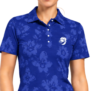 Polo de golf pour femme à manches courtes, bleu bleuet, imprimé motif floral, haut de sport performant, personnalisable, vente en gros, respirant - Product Image 3