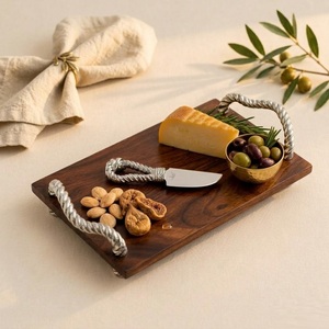 Premium Handcrafted Acacia Wood Serving Tray With Rope Handles Luxury Charcuterie Serving Tray for Gourmet Kitchen & <b>Table</b> <b>Decor</b> - Product Image 2