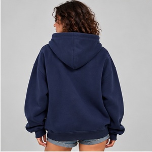 Navy <b>Blue</b> Custom Applique Zip Up Hoodie <b>Women</b> Oversized Heavyweight <b>Fleece</b> Sweatshirt Drop Shoulder Casual Winter Jacket - Product Image 4