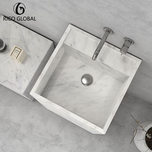 Lavabo de Pedestal Moderno de Mármol Blanco, Forma Irregular, Material Cerámico, Duradero, para Baño - Product Image 6