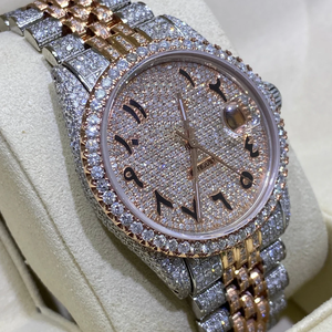 Reloj de Lujo Moderno Bicolor Oro Rosa y Plata, Totalmente Adornado con Diamantes, con Esfera Árabe y Brazalete Jubilee - Product Image 3