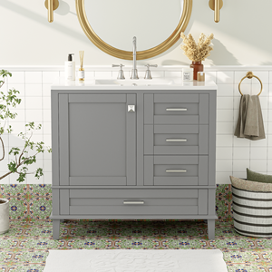 Modern 36\" Bathroom Vanity Storage Cabinet with Solid Pine Frame 1 Soft-Close Door 3 Drawers - Product Image 4