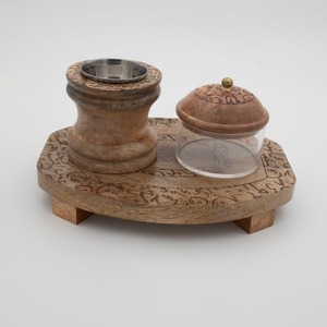 Quemador de Incienso de Madera de Mango con Grabado Láser, Soporte Aromático con Tarro de Almacenamiento para Fragancia del Hogar - Product Image 1