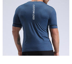 Camiseta de Compresión de Manga Corta Azul para Hombre, Cuello Redondo, Corte Ajustado, Secado Rápido, Estilo Deportivo, con Logotipo Personalizado Estampado en la Espalda - Product Image 1