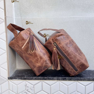 Nuevo Organizador de Artículos de Aseo de Cuero Genuino de Diseño, Kit de Afeitado para Hombre y Mujer, Bolsas de Cosméticos de Viaje de Cuero Real, Bolsas de Maquillaje - Product Image 1