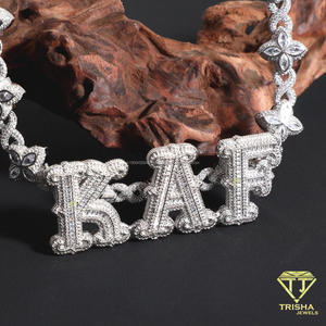 Pulsera con Placa de Identificación REX de Diamante Moissanite con Detalles de Piedras Brillantes, Cadena de Eslabones Florales, Lujosa y Personalizada - Product Image 2
