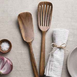 Ensemble d'ustensiles de cuisine japonais en bois antiadhésifs : spatules, cuillères, fourchettes-cuillères et support - Product Image 1