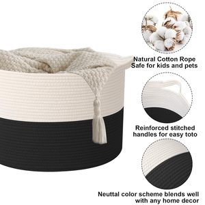 65L Large Woven Cotton Rope Nursery Basket, Laundry Basket Laundry Hamper with Handles,Blanket Basket <b>Storage</b> Bin - Product Image 3